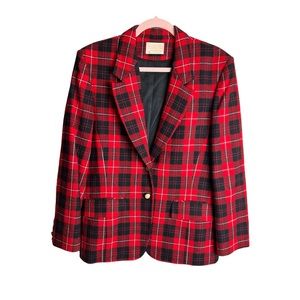 Vintage Women’s Pendleton 100% Virgin Wool Red & Black Tartan Plaid Blazer Sz 14